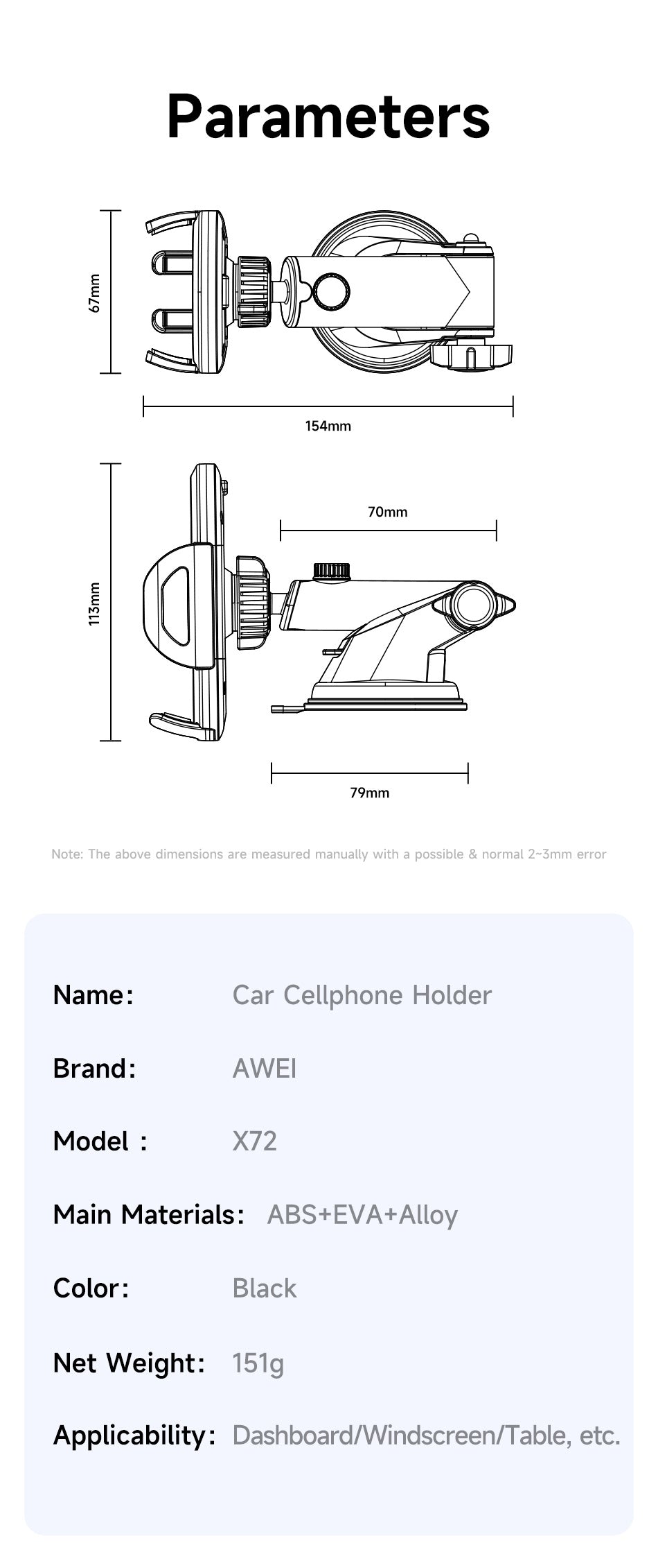 Suction Cup Type Simple Car Accessory Mobile Phone Holder